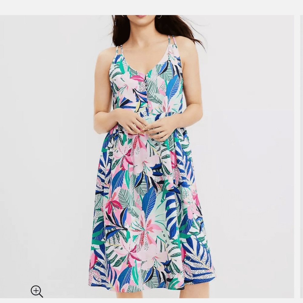 LOFT Tropical Print Double Strap Midi Dress
